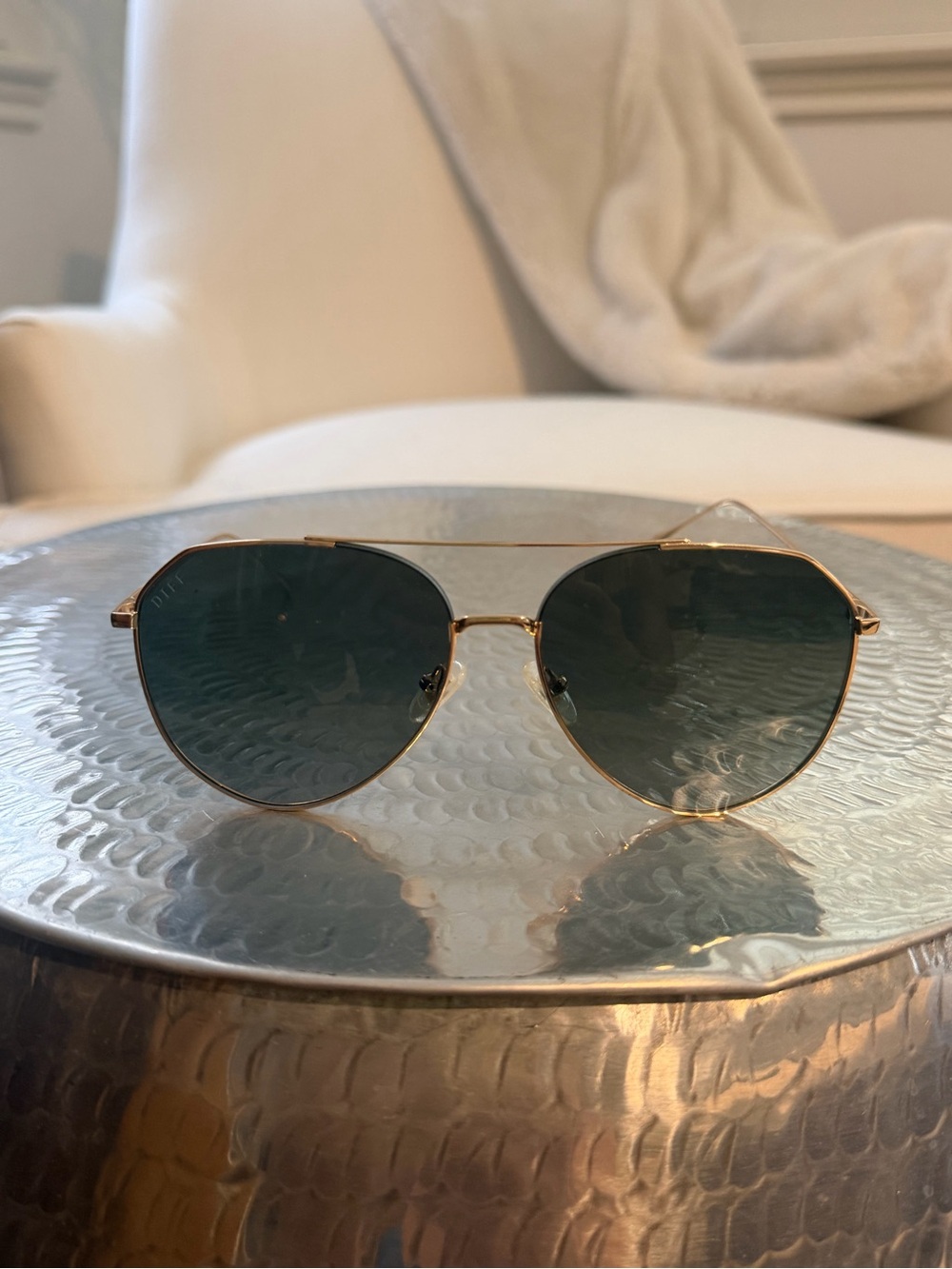 Diff Eyewear Gold Frame Sunglasses with Green Lenses